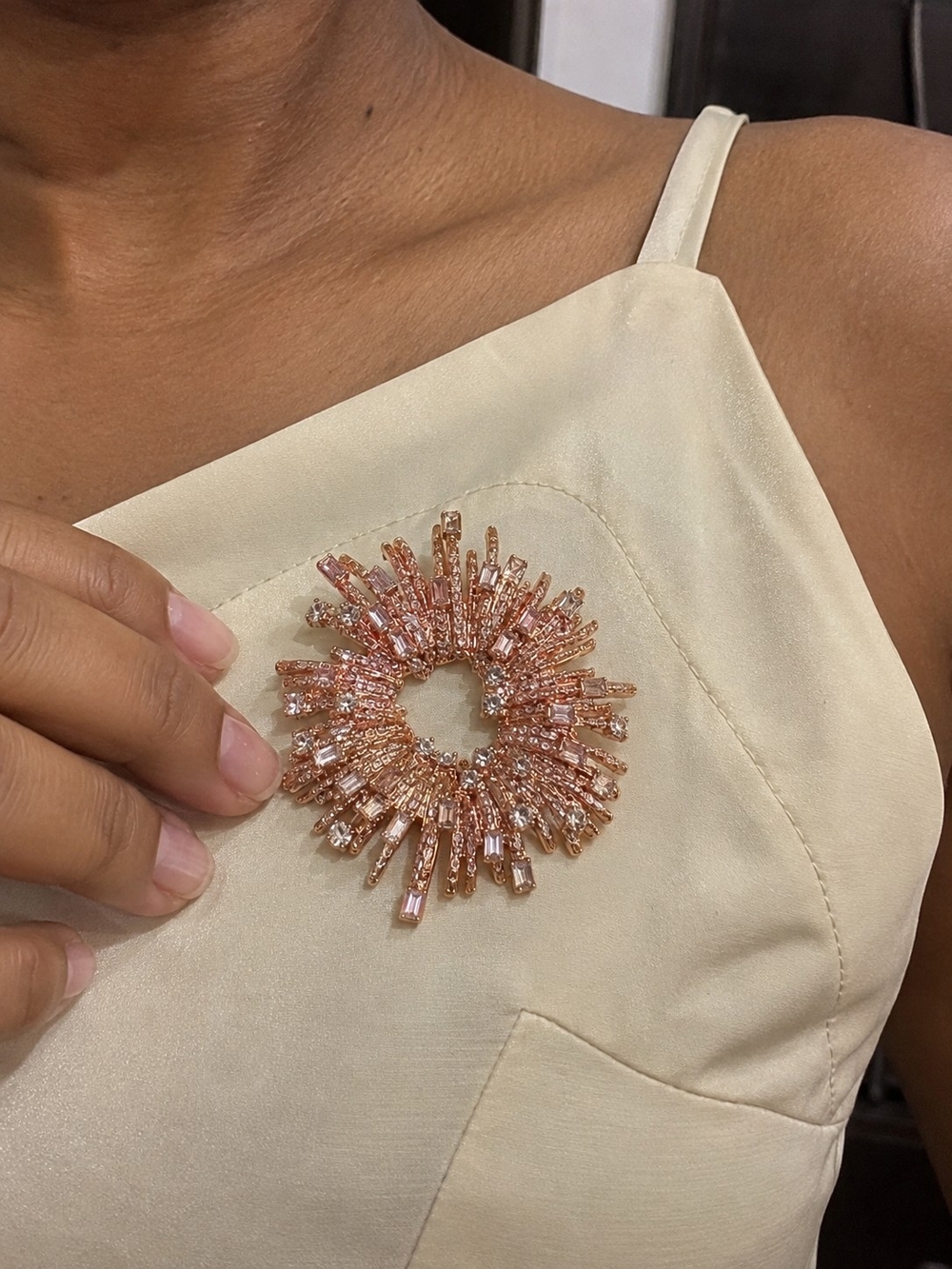 Rose Gold Crystal Sunburst Brooch Pin - Women's Jewelry